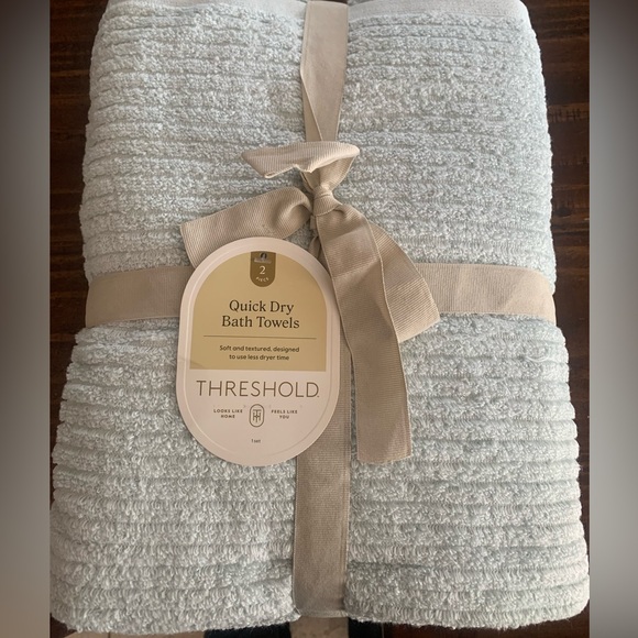 Threshold Quick Dry Bath Towels Blue Cotton - Picture 2 of 4